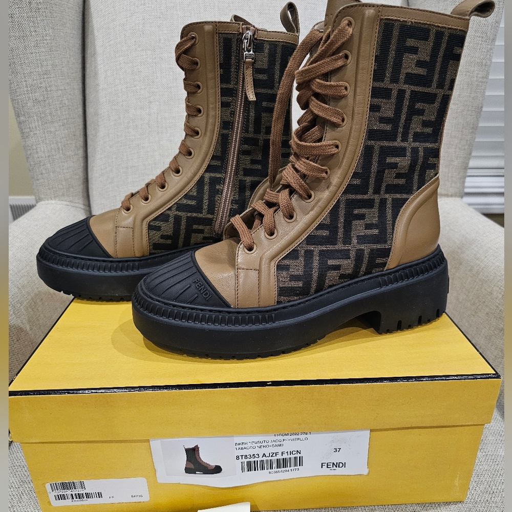 Fendi Jacquard FF Lug-Sole Combat Boots
